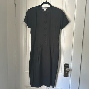 Vintage Gillian Black 100% Silk Drop Waist Dress Size 6 Covered Buttons